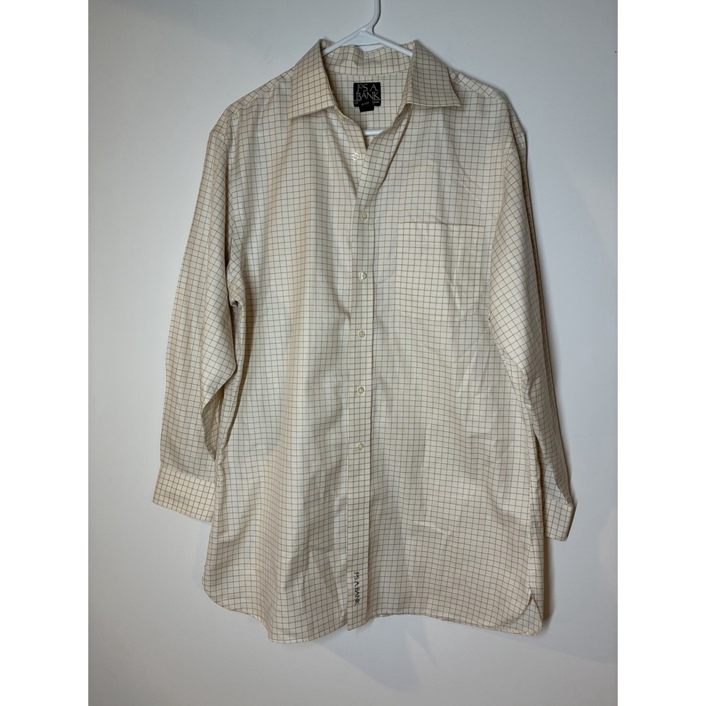 Jos A Bank Signature Collection Tailored Fit 16.5 33 Plaid Wrinkle Free Cotton